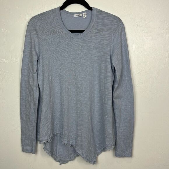 Wilt Lace-Trim Asymmetric Long Sleeve Round Neck Tee In Blue Size XS - Picture 2 of 9